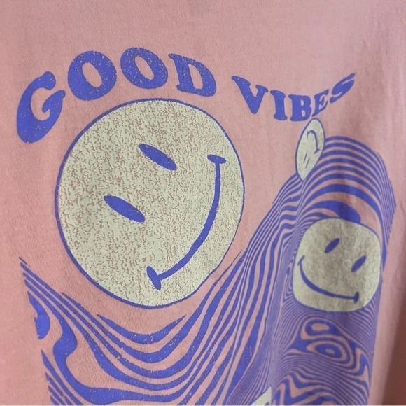 No Boundaries Smiley Face Oversized Tee Womens 3XL Orange Purple Yellow Hippie - Picture 4 of 6